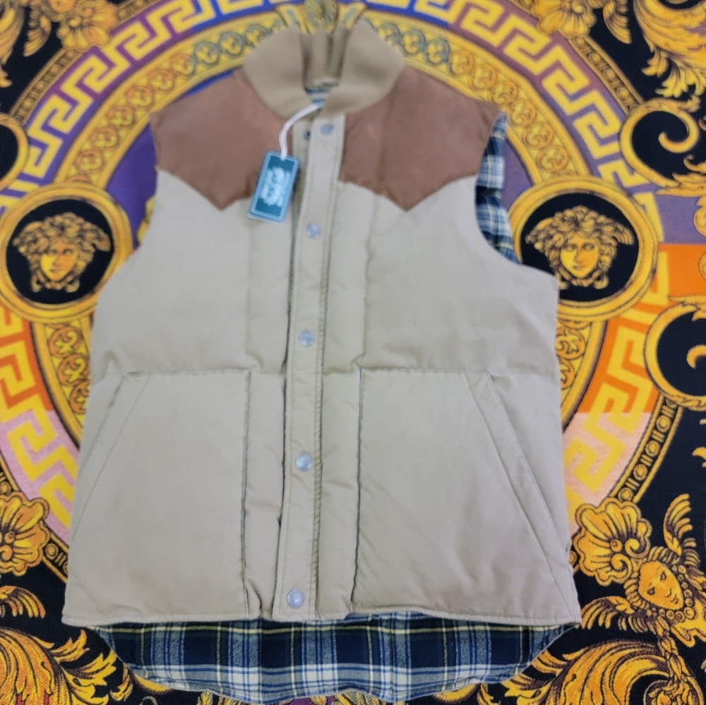 Polo Country Ralph Lauren Beige Leather-Yoke Quilted Down Vest